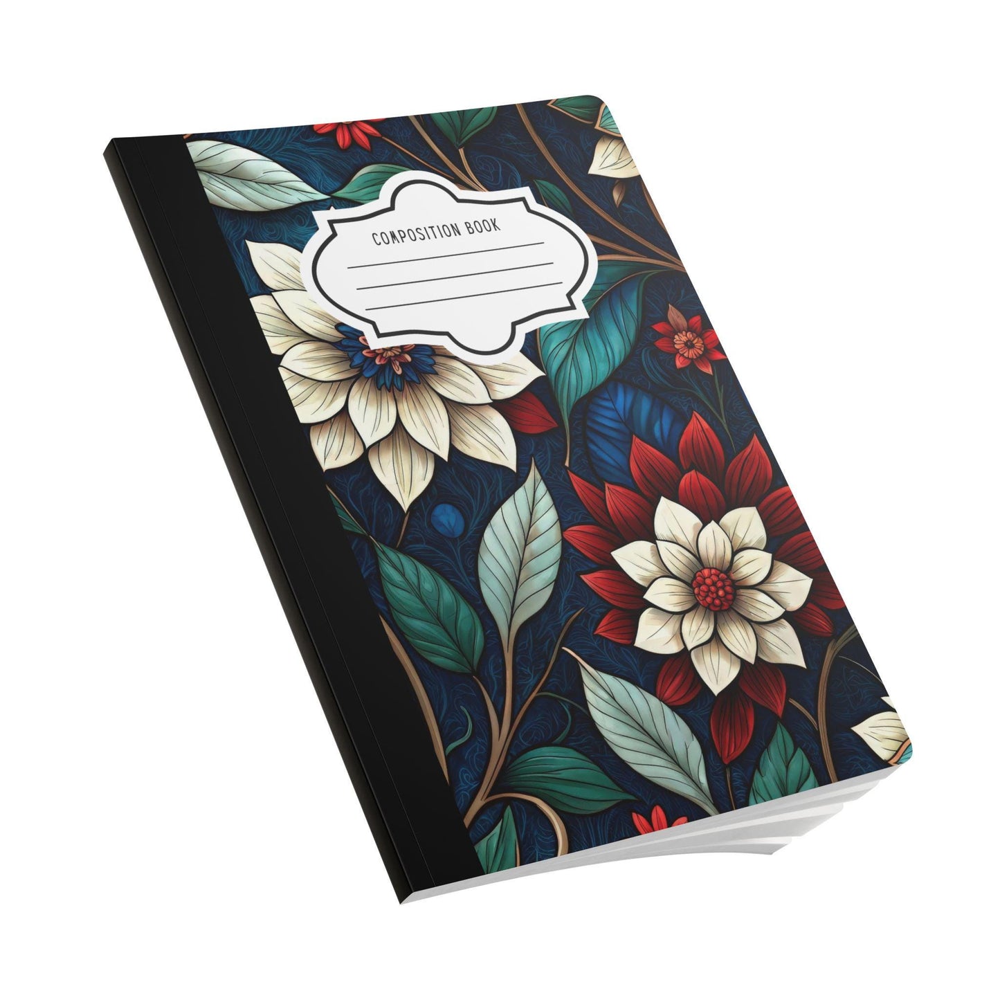 ColorFlow | Midnight Elegance Floral Composition Notebook | Chic Botanical Art Journal for School Work and Writing