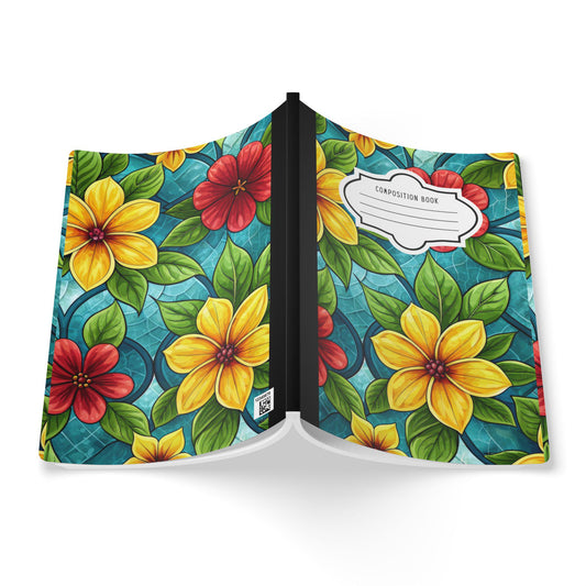 ColorFlow | Aqua Blossom Garden Composition Notebook | Bright Stained Glass Floral Journal for School and Creativity