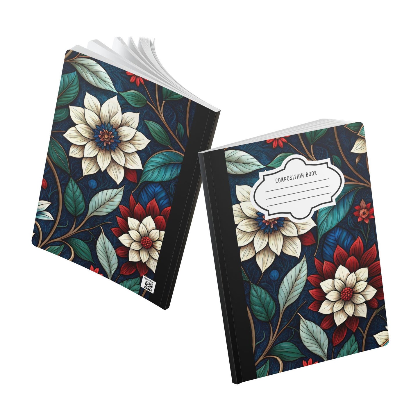 ColorFlow | Midnight Elegance Floral Composition Notebook | Chic Botanical Art Journal for School Work and Writing