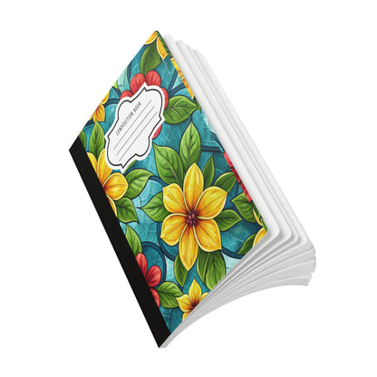 ColorFlow | Aqua Blossom Garden Composition Notebook | Bright Stained Glass Floral Journal for School and Creativity