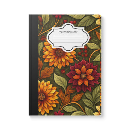 ColorFlow | Autumn Meadow Garden Composition Notebook | Warm Fall Floral Pattern Journal for School Work and Notes