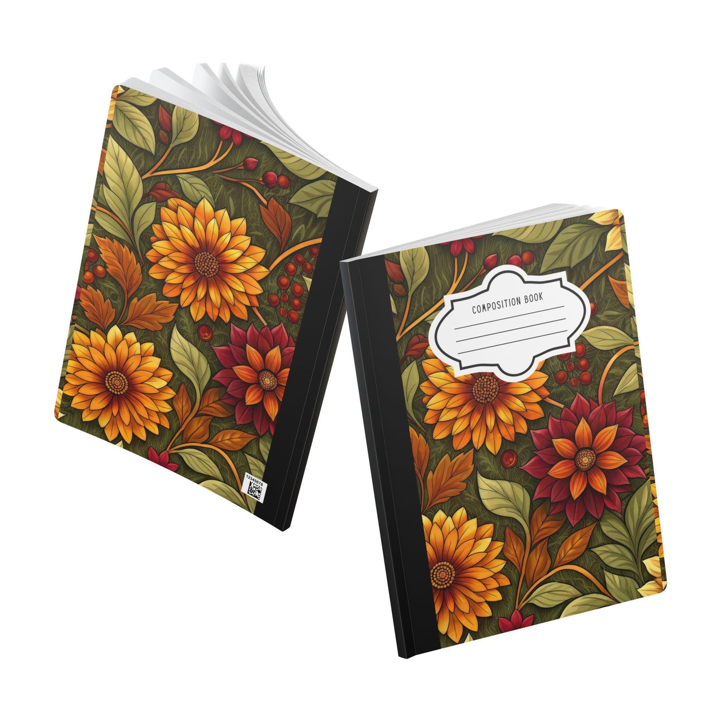 ColorFlow | Autumn Meadow Garden Composition Notebook | Warm Fall Floral Pattern Journal for School Work and Notes
