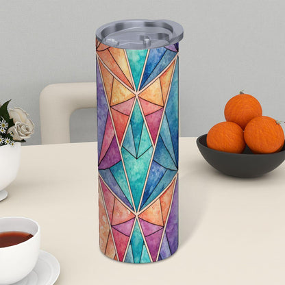ColorFlow | Prism Mosaic 20oz Skinny Stainless Steel Tumbler with Straw | Colorful Geometric Art Travel Cup