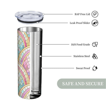ColorFlow | Pastel Art Deco Arches 20oz Skinny Stainless Steel Tumbler with Straw | Elegant Rainbow Fan Design