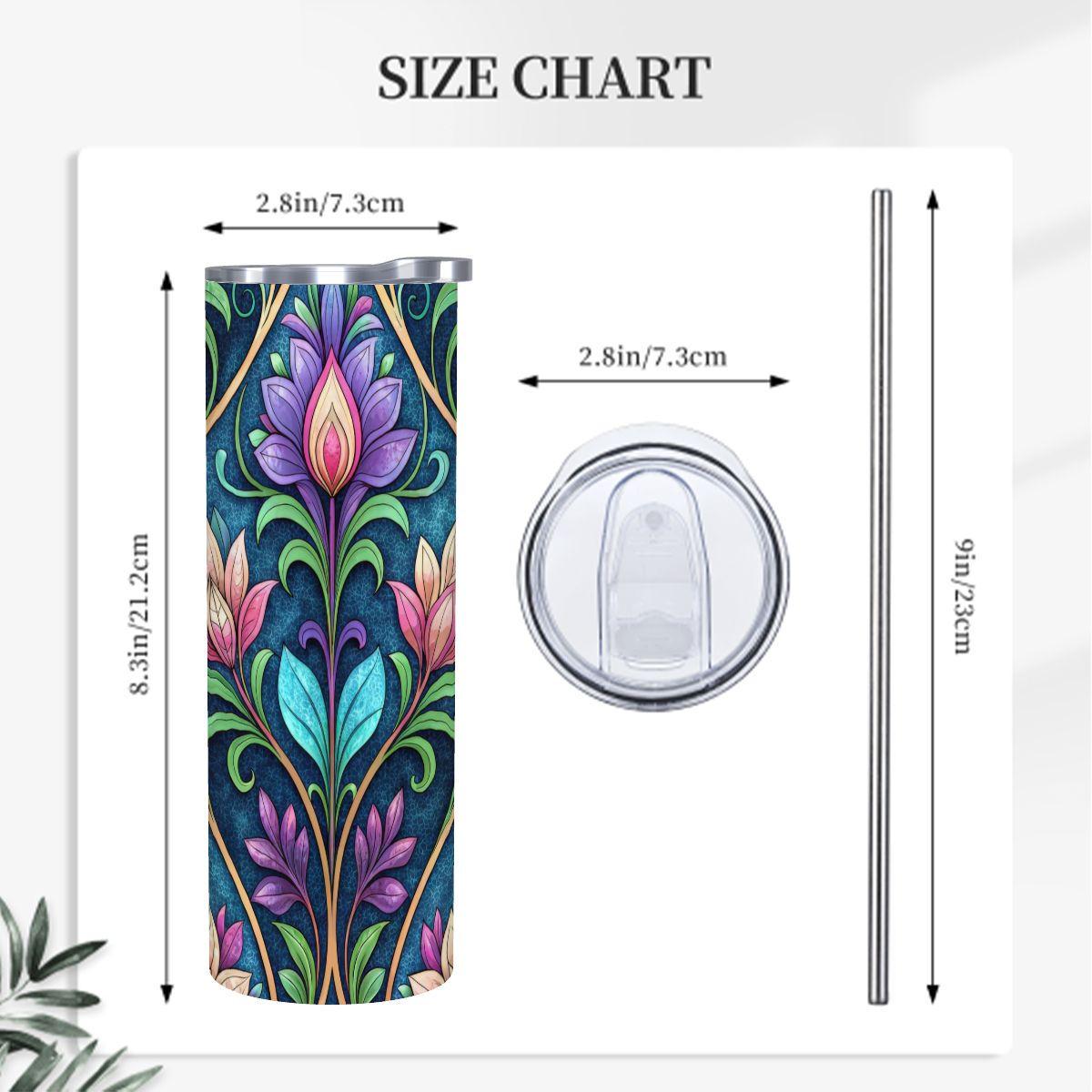 ColorFlow | Enchanted Garden Floral 20oz Skinny Stainless Steel Tumbler with Straw | Whimsical Botanical Art