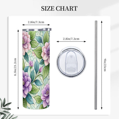 ColorFlow | Lavender Rose Garden 20oz Skinny Stainless Steel Tumbler with Straw | Elegant Pastel Floral Design