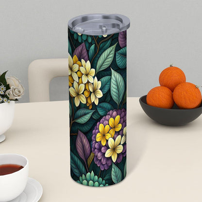 ColorFlow | Twilight Hydrangea Garden 20oz Skinny Stainless Steel Tumbler with Straw | Elegant Floral Night Art