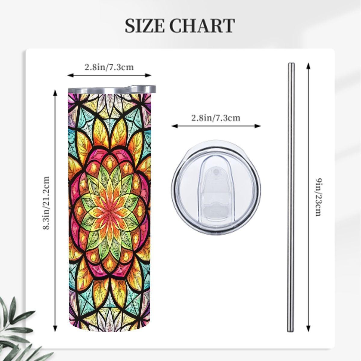 ColorFlow | Radiant Bloom Mandala 20oz Skinny Stainless Steel Tumbler with Straw | Colorful Sacred Floral Art