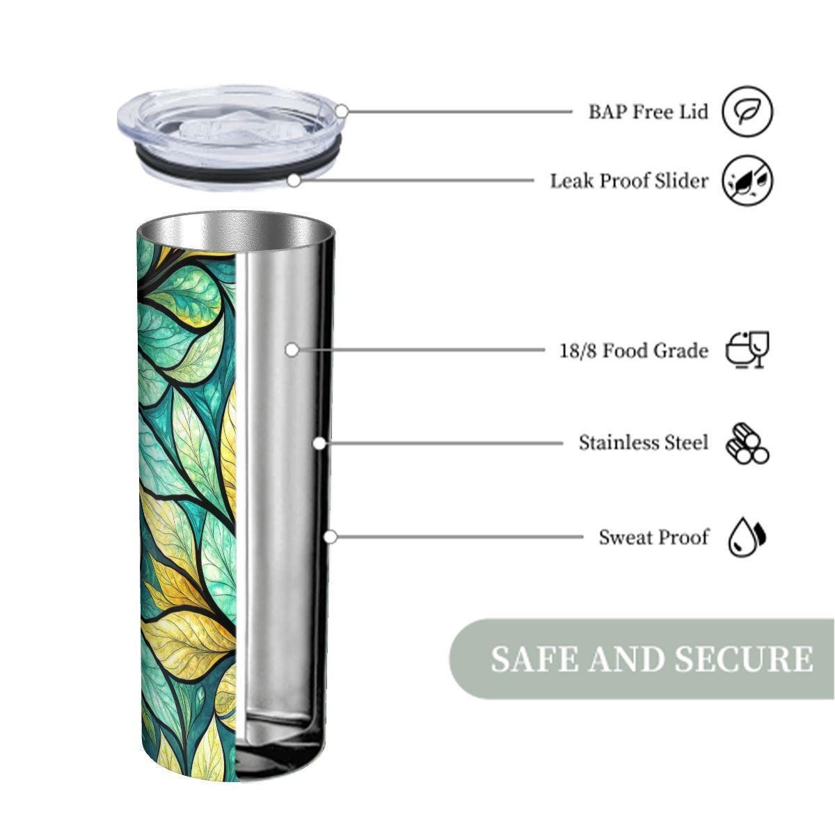 ColorFlow | Emerald Canopy Botanical 20oz Skinny Stainless Steel Tumbler with Straw | Lush Green Leaf Pattern