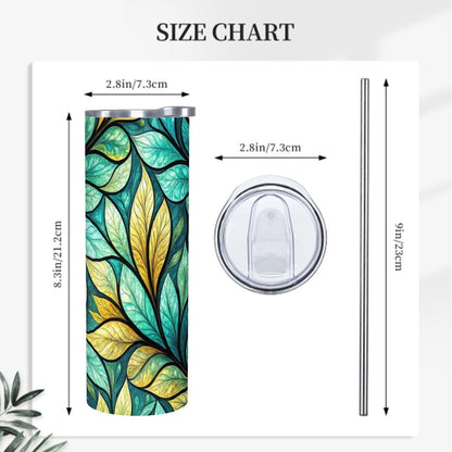 ColorFlow | Emerald Canopy Botanical 20oz Skinny Stainless Steel Tumbler with Straw | Lush Green Leaf Pattern