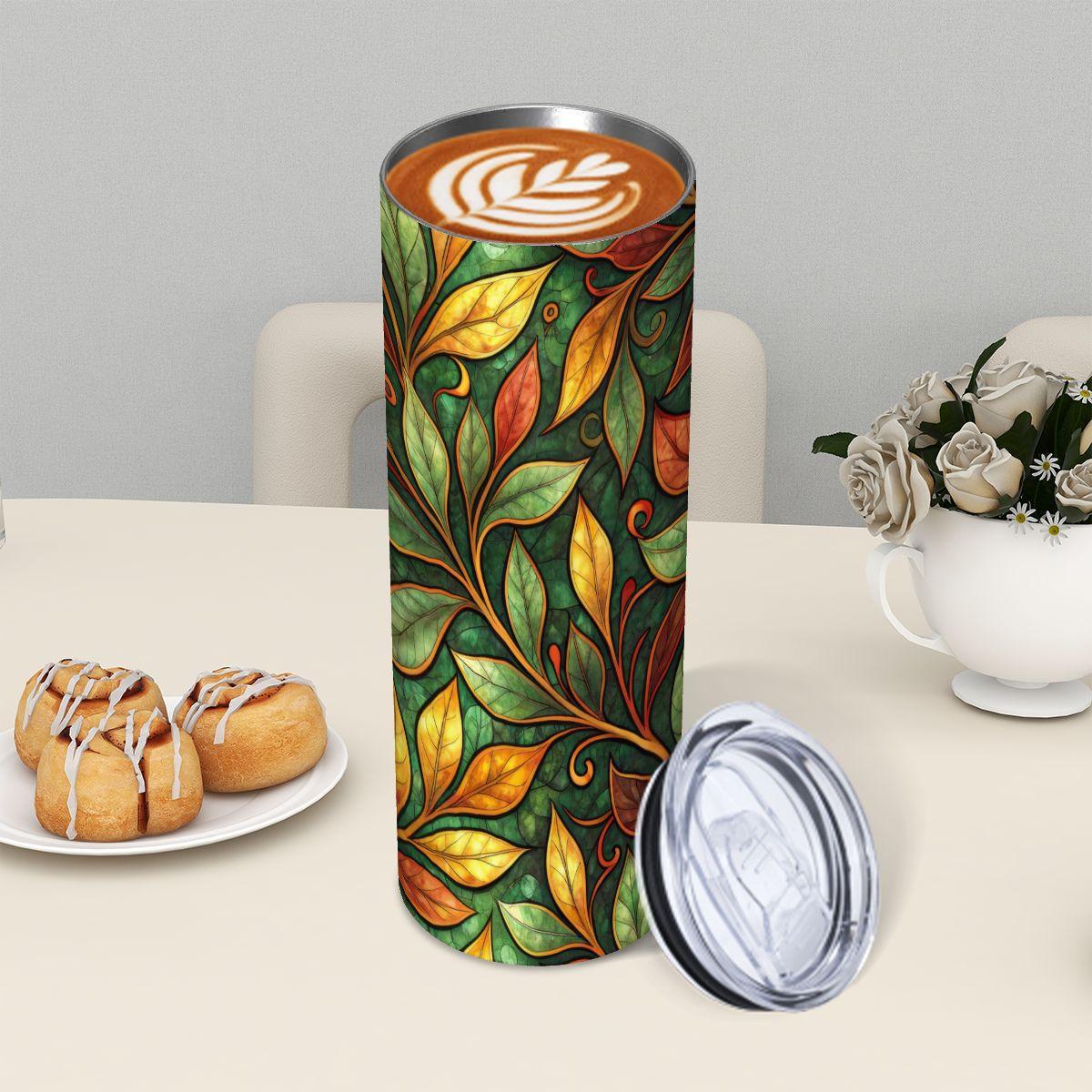 ColorFlow | Autumn Vine Leaves 20oz Skinny Stainless Steel Tumbler with Straw | Nature Botanical Pattern Cup