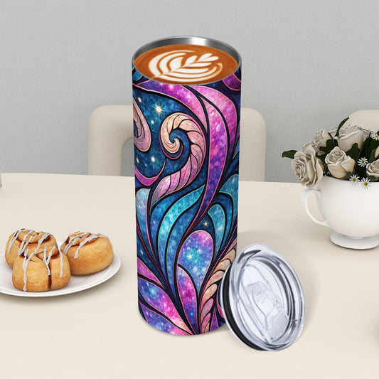 ColorFlow | Cosmic Swirl Night Sky 20oz Skinny Stainless Steel Tumbler with Straw | Galaxy Abstract Art Cup