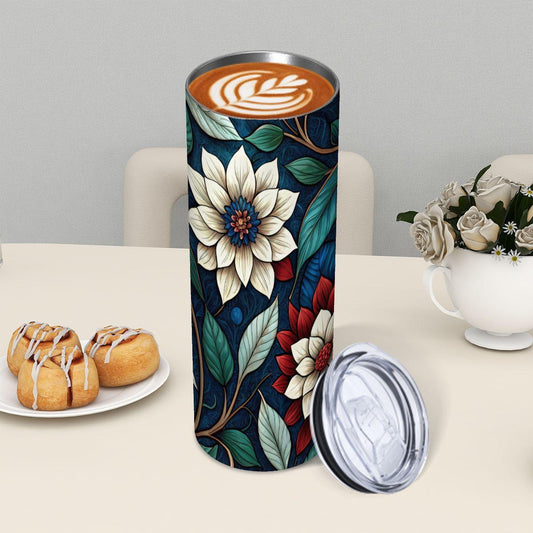 ColorFlow | Midnight Botanical Elegance 20oz Skinny Stainless Steel Tumbler with Straw | Dark Floral Vintage Style