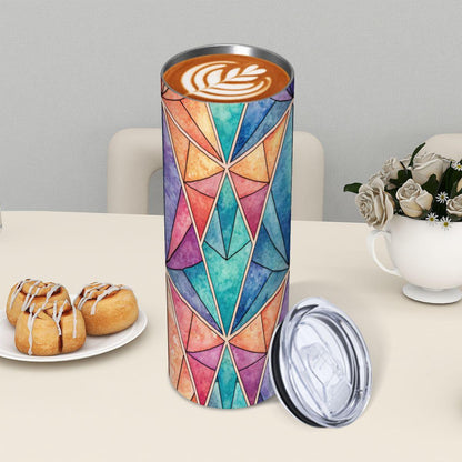 ColorFlow | Prism Mosaic 20oz Skinny Stainless Steel Tumbler with Straw | Colorful Geometric Art Travel Cup