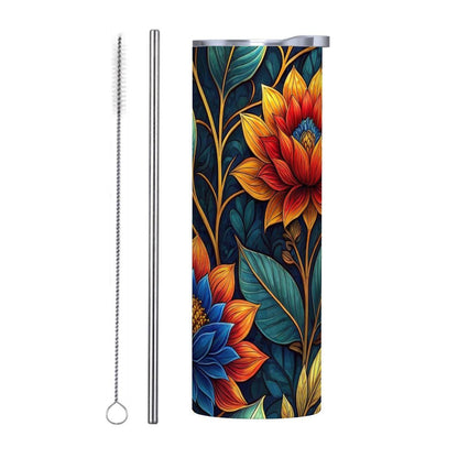 ColorFlow | Midnight Lotus Bloom 20oz Skinny Stainless Steel Tumbler with Straw | Bold Botanical Floral Design