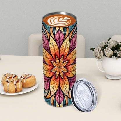 ColorFlow | Radiant Lotus Starburst 20oz Skinny Stainless Steel Tumbler with Straw | Bold Mandala Floral Art