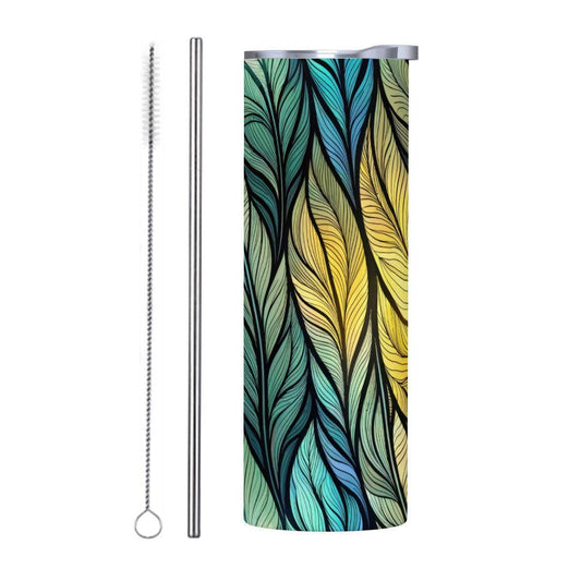 ColorFlow | Prism Petal Lattice 20oz Skinny Stainless Steel Tumbler with Straw | Teal Coral Geometric Floral Art
