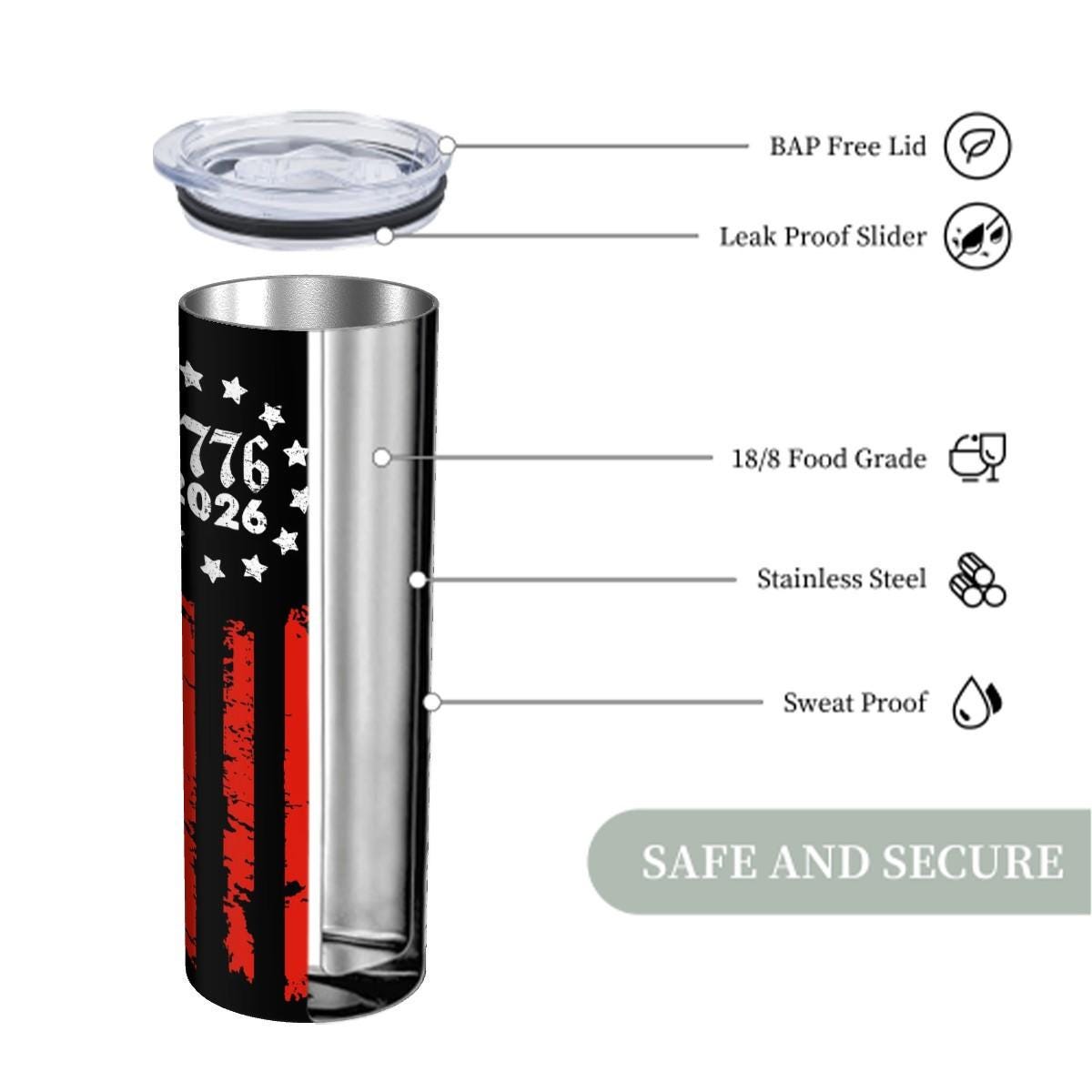 ColorFlow | 250 Years of Freedom 1776 2026 Patriotic | 20oz Skinny Stainless Steel Tumbler with Straw