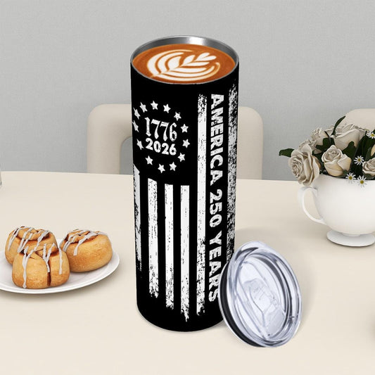 ColorFlow | America 250 Years 1776 2026 Vintage Flag Patriotic 20oz Skinny Stainless Steel Tumbler with Straw