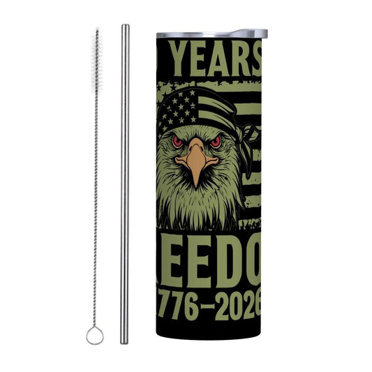 ColorFlow | 250 Years of Freedom Patriotic Eagle 1776 2026 20oz Skinny Stainless Steel Tumbler with Straw