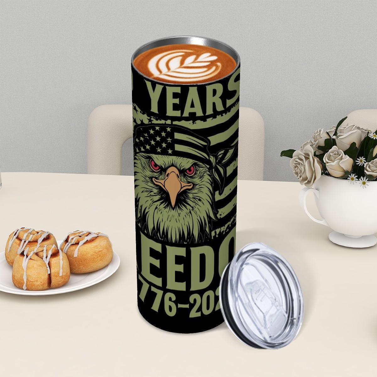 ColorFlow | 250 Years of Freedom Patriotic Eagle 1776 2026 20oz Skinny Stainless Steel Tumbler with Straw