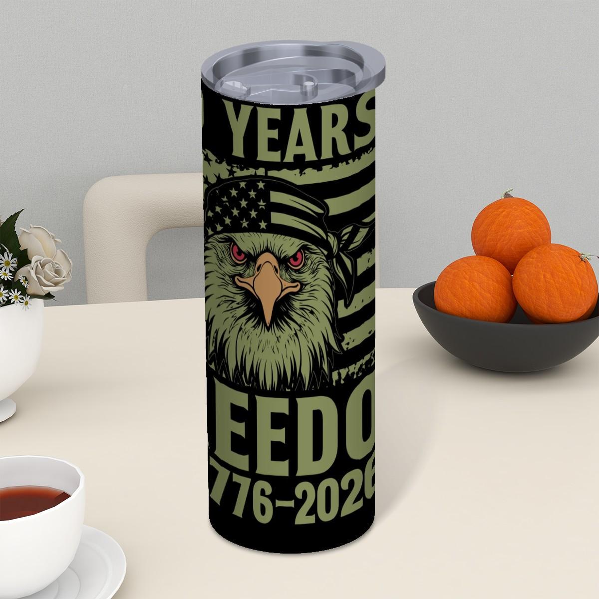 ColorFlow | 250 Years of Freedom Patriotic Eagle 1776 2026 20oz Skinny Stainless Steel Tumbler with Straw