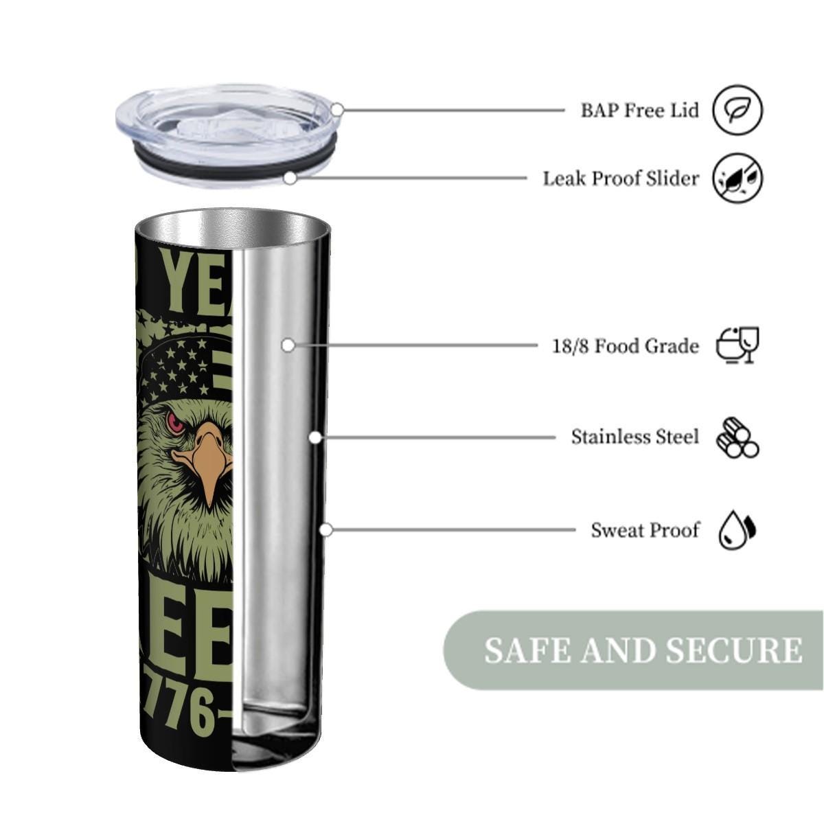 ColorFlow | 250 Years of Freedom Patriotic Eagle 1776 2026 20oz Skinny Stainless Steel Tumbler with Straw