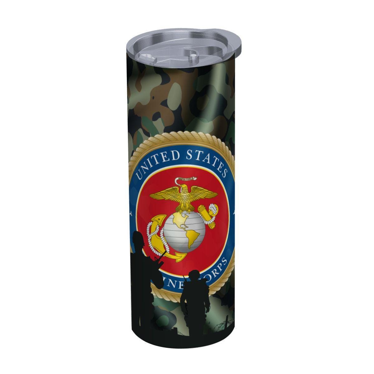 ColorFlow | Military Marine Inspired 20oz Straight Stainless Steel Tumbler Camouflage Patriotic Travel Cup
