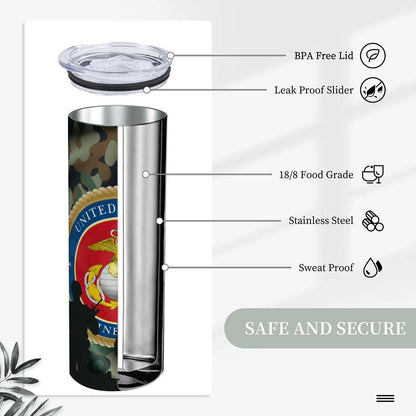 ColorFlow | Military Marine Inspired 20oz Straight Stainless Steel Tumbler Camouflage Patriotic Travel Cup