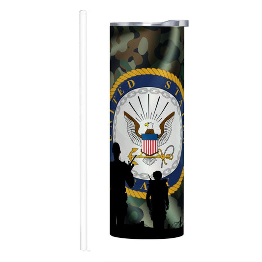ColorFlow | Navy Inspired 20oz Straight Stainless Steel Tumbler Camouflage Patriotic Insulated Travel Cup