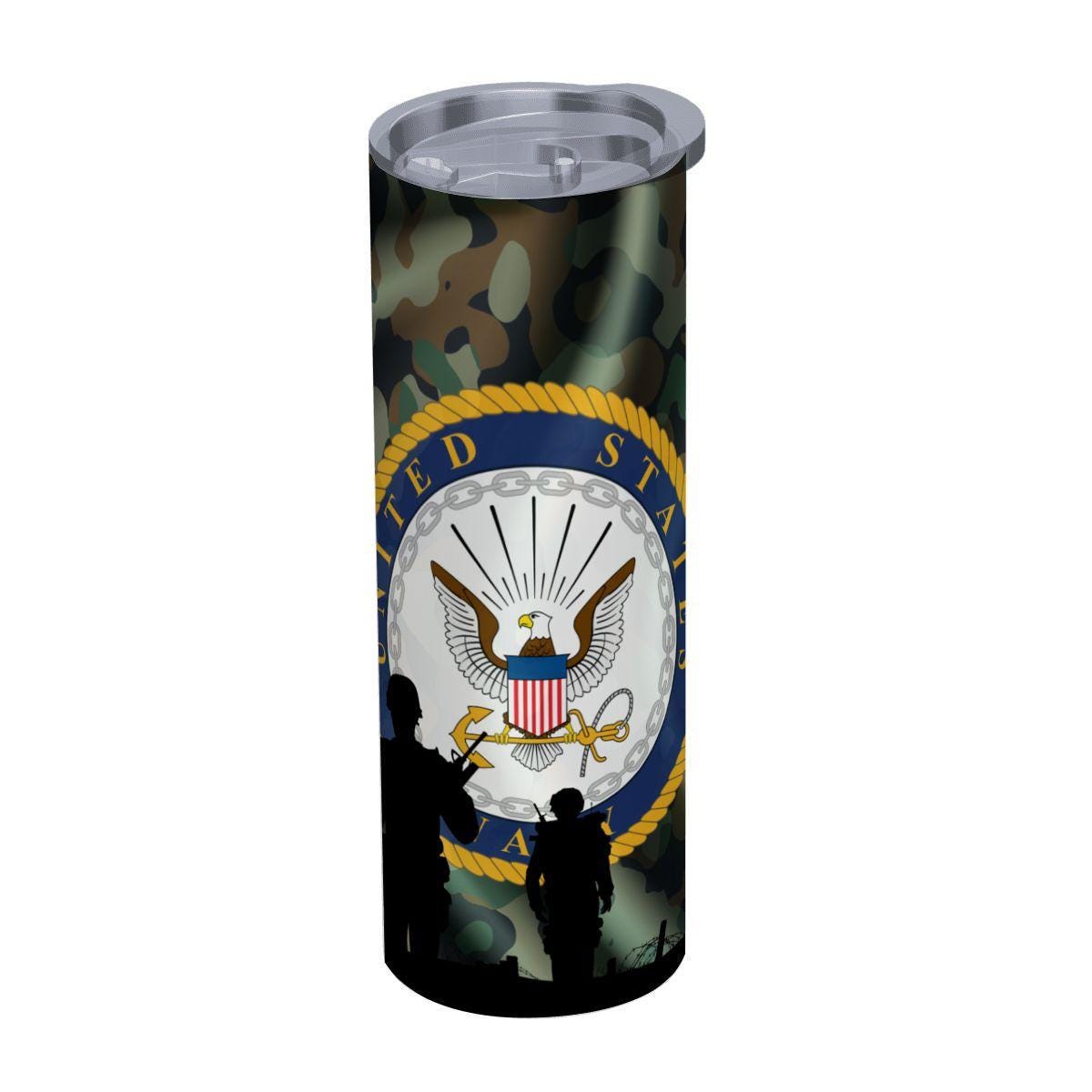 ColorFlow | Navy Inspired 20oz Straight Stainless Steel Tumbler Camouflage Patriotic Insulated Travel Cup