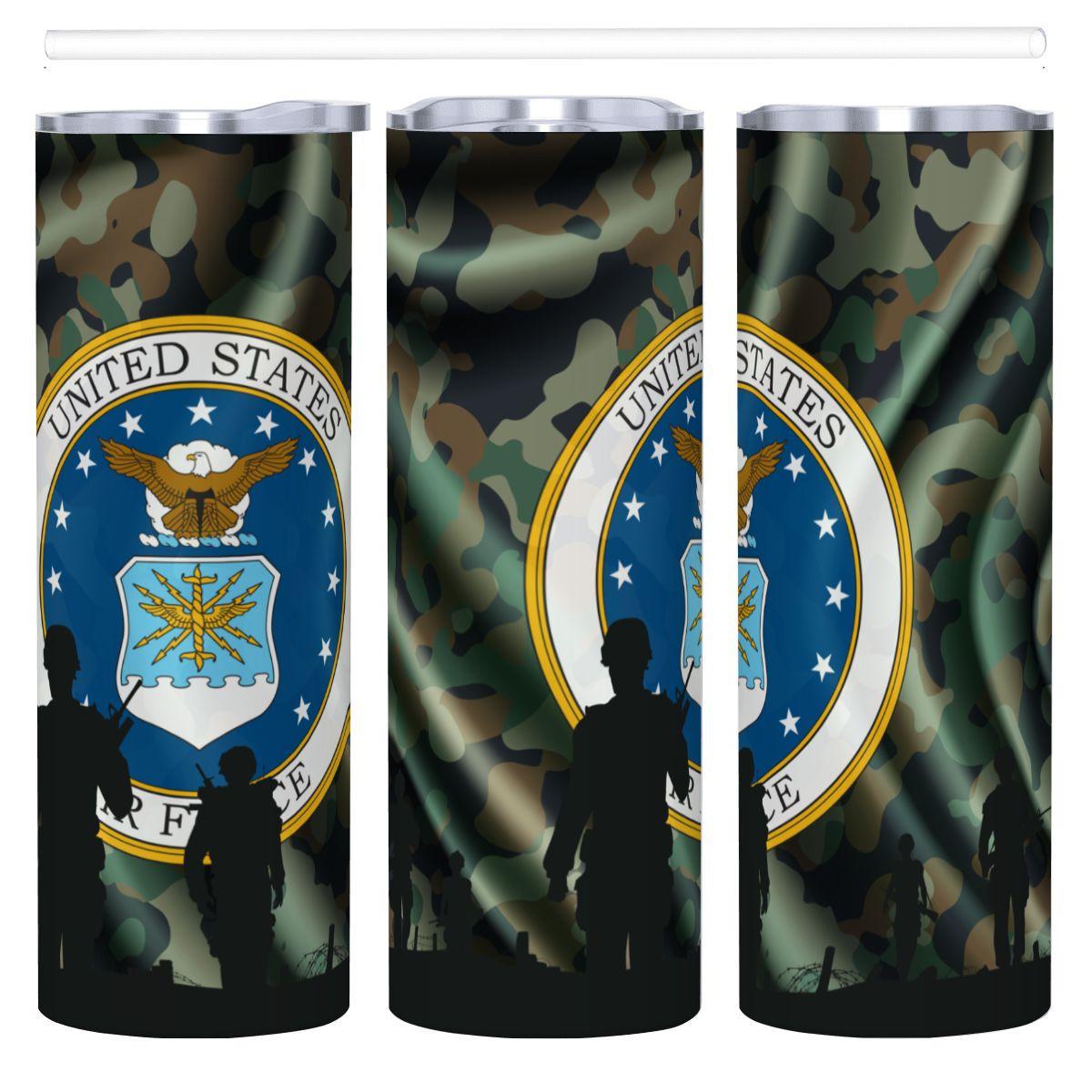 ColorFlow | Air Force Inspired 20oz Straight Stainless Steel Tumbler Patriotic Camouflage Insulated Travel Cup