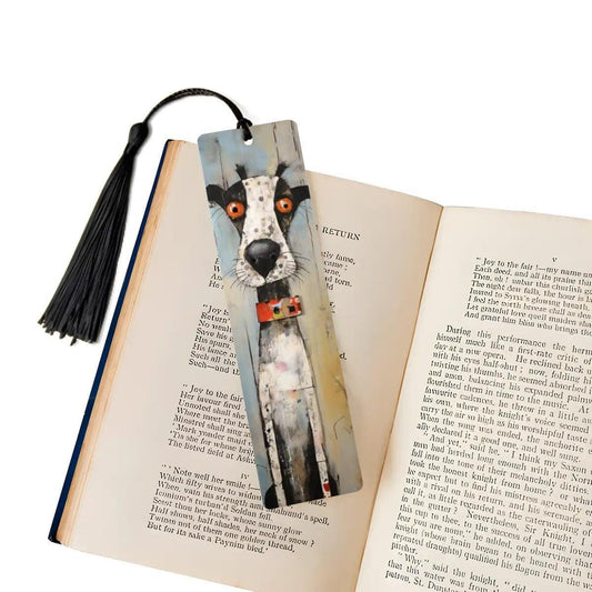 ColorFlow | Spotted Dog Art Bookmark with Playful Expression Metal Reading Gift for Book Lovers | Optional Personalization