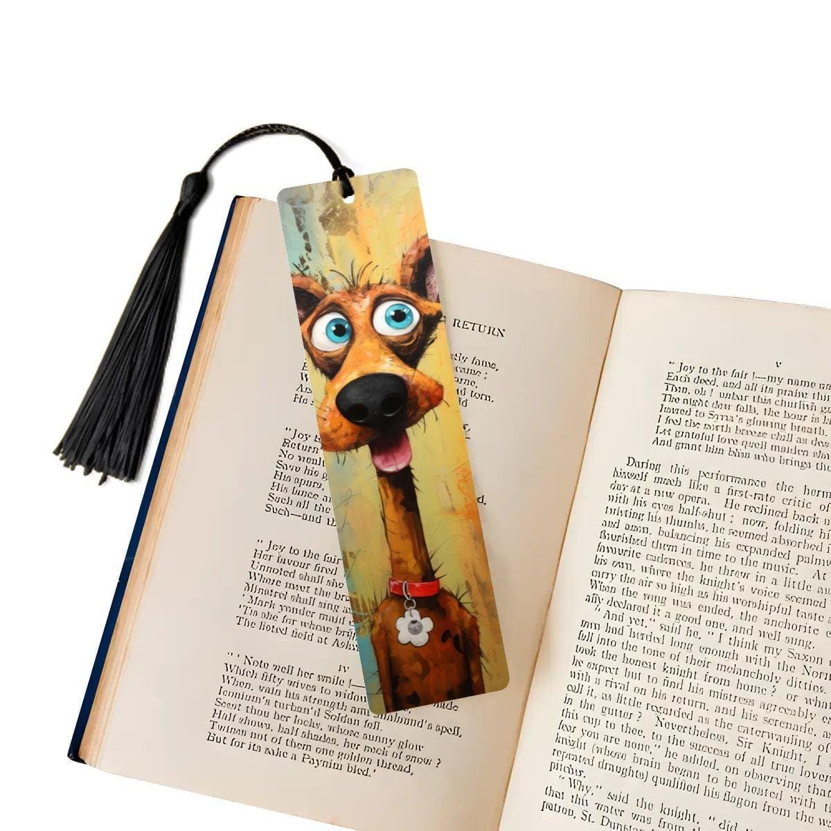 ColorFlow | Bright Blue Eyed Dog Art Metal Bookmark Cheerful Pet Lover Gift for Readers | Optional Personalization
