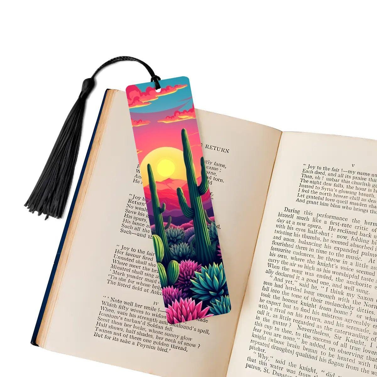 ColorFlow | Vibrant Desert Sunset Cactus Art Metal Bookmark Colorful Southwest Landscape Reading Gift | Optional Personalization