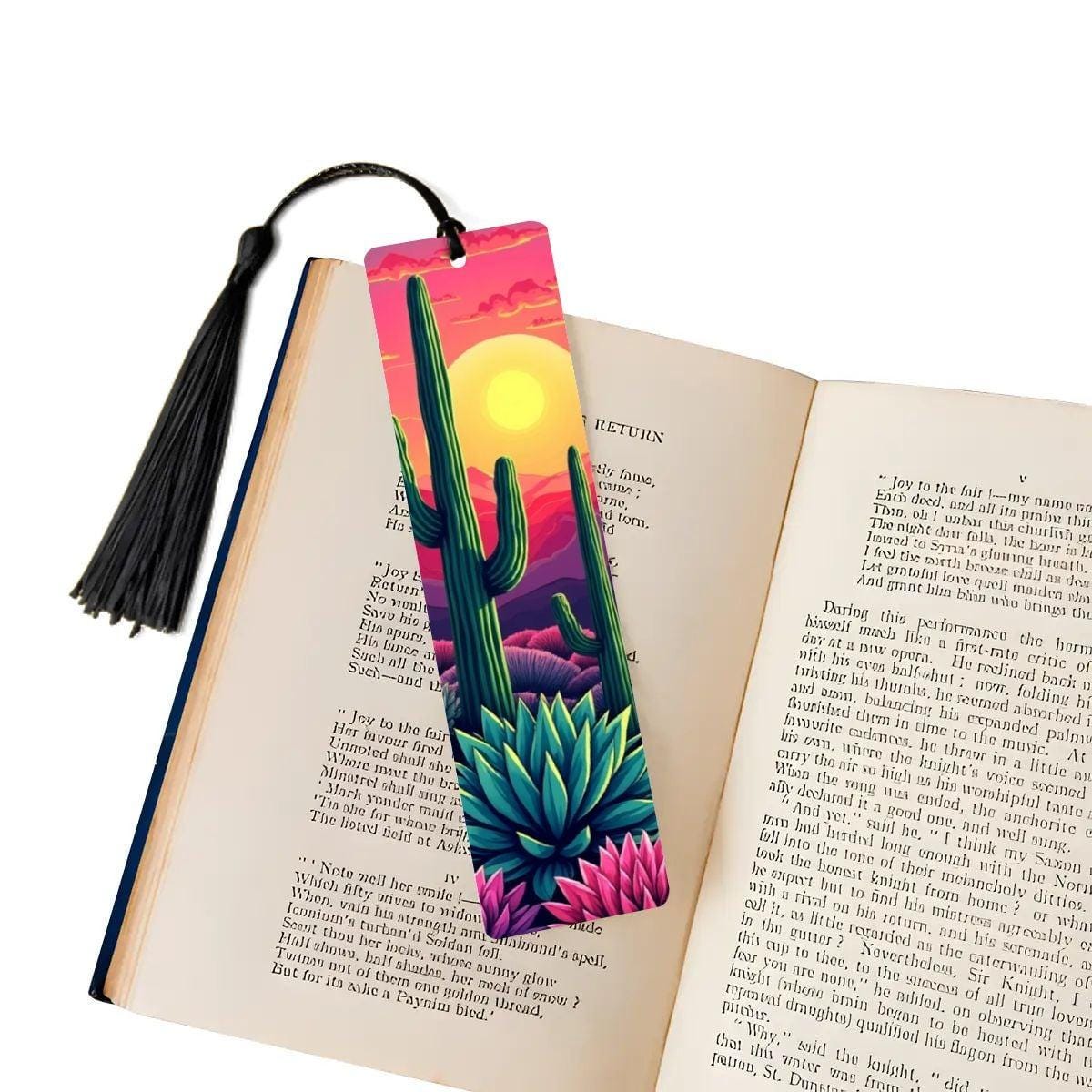 ColorFlow | Desert Sunrise Cactus Art Metal Bookmark Colorful Southwest Landscape Reading Gift | Optional Personalization
