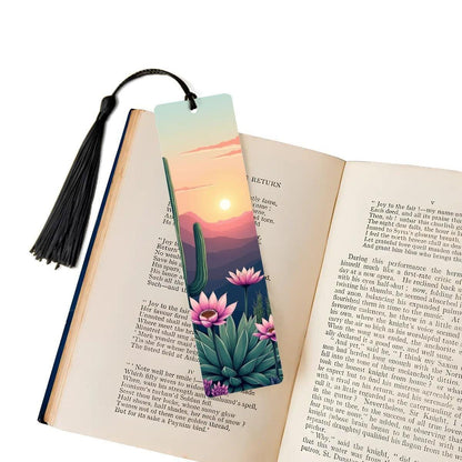 ColorFlow | Desert Sunrise Cactus Flower Metal Bookmark Southwest Floral Landscape Reading Gift | Optional Personalization
