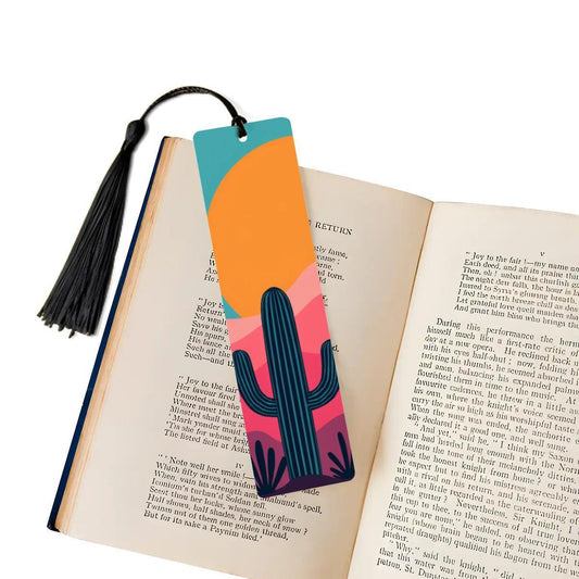 ColorFlow | Modern Minimalist Cactus Sunset Metal Bookmark Bold Desert Landscape Reading Gift | Optional Personalization