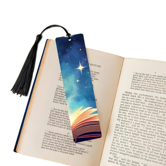 ColorFlow | Celestial Moon and Stars Book Metal Bookmark Magical Night Sky Reading Gift | Optional Personalization
