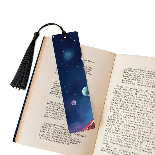 ColorFlow | Galaxy Planets Night Sky Book Metal Bookmark Cosmic Stars Fantasy Reading Gift | Optional Personalization