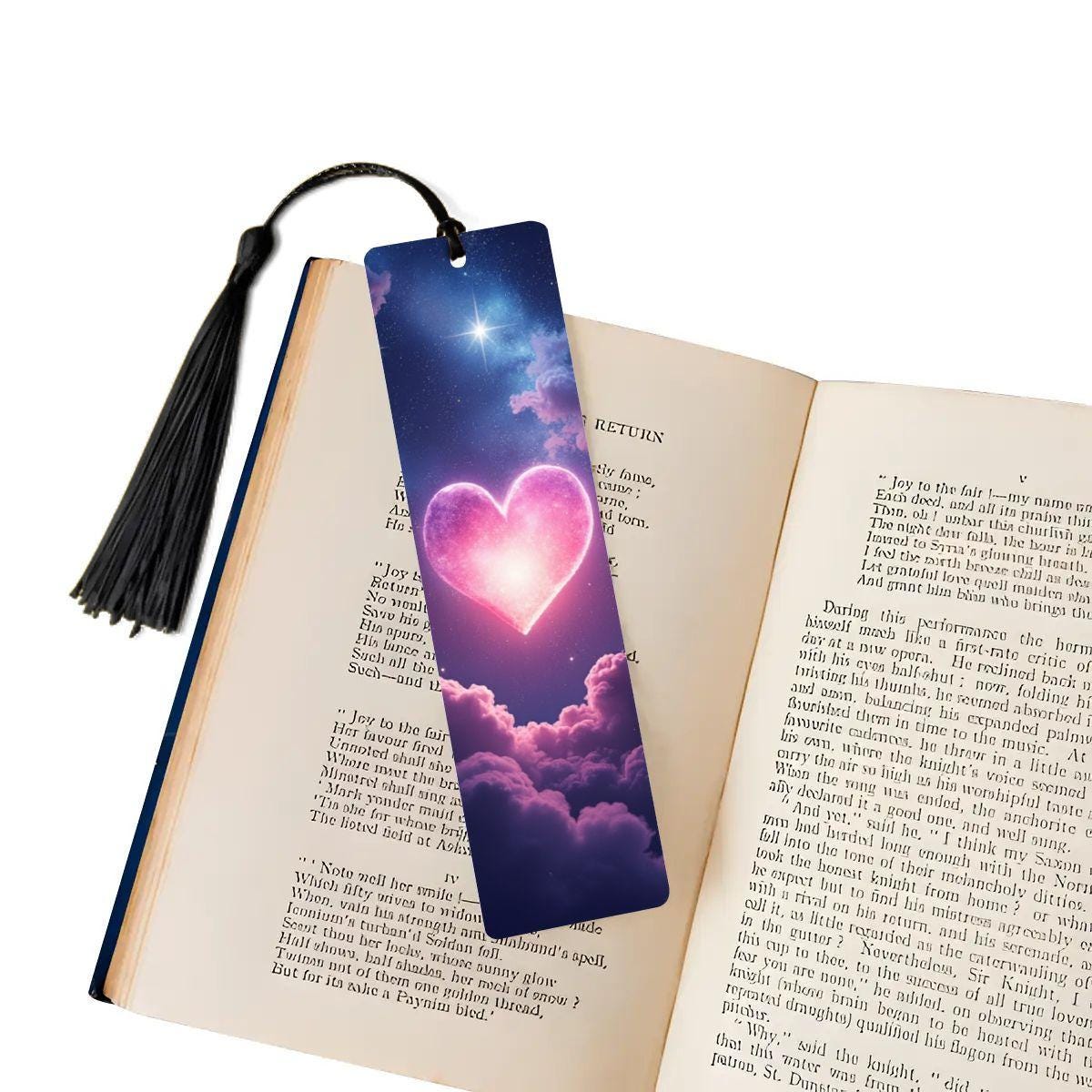 ColorFlow | Cosmic Pink Heart Metal Bookmark Celestial Galaxy Love Aesthetic Gift for Readers | Optional Personalization