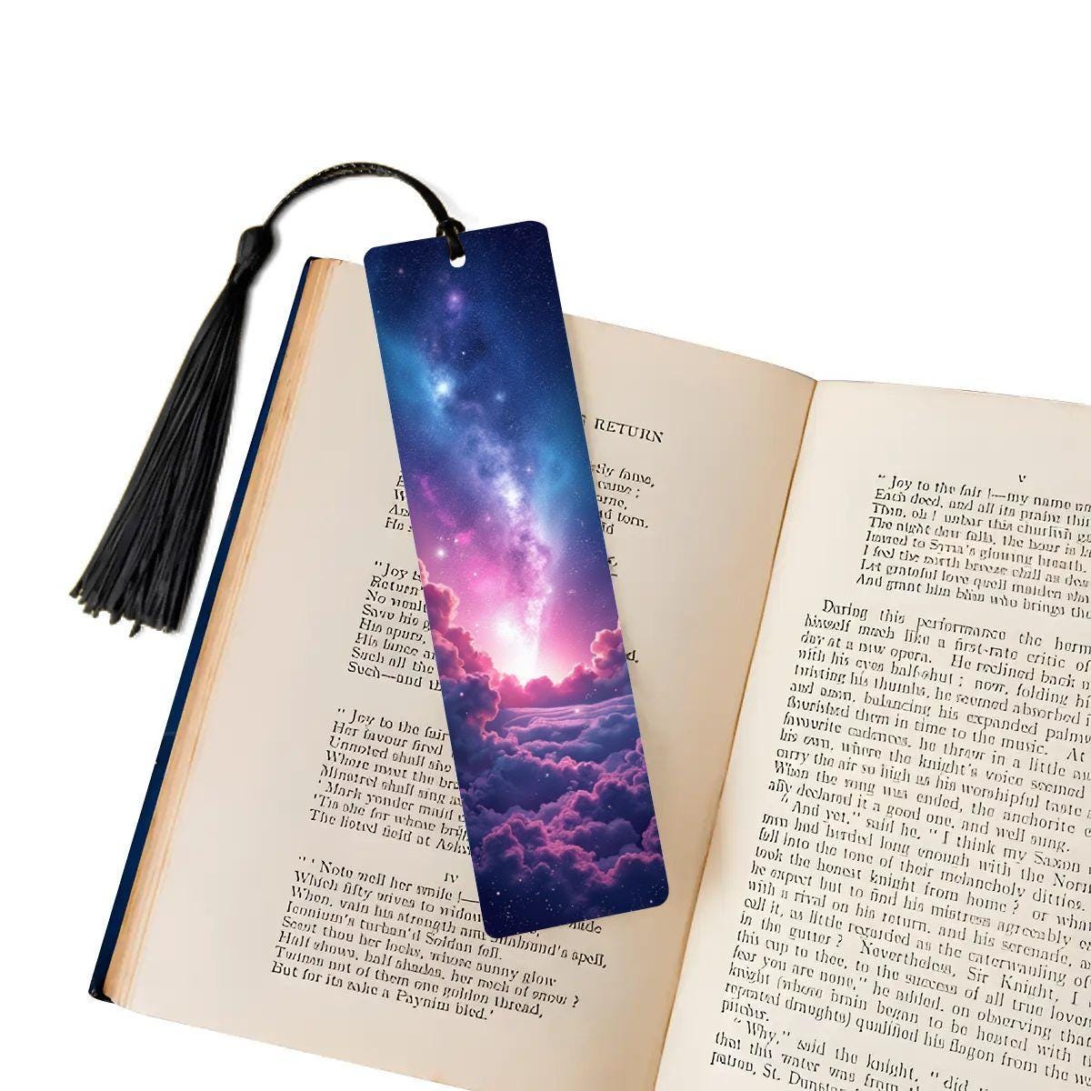 ColorFlow | Milky Way Galaxy Metal Bookmark Purple Celestial Night Sky Vaporwave Reading Gift | Optional Personalization