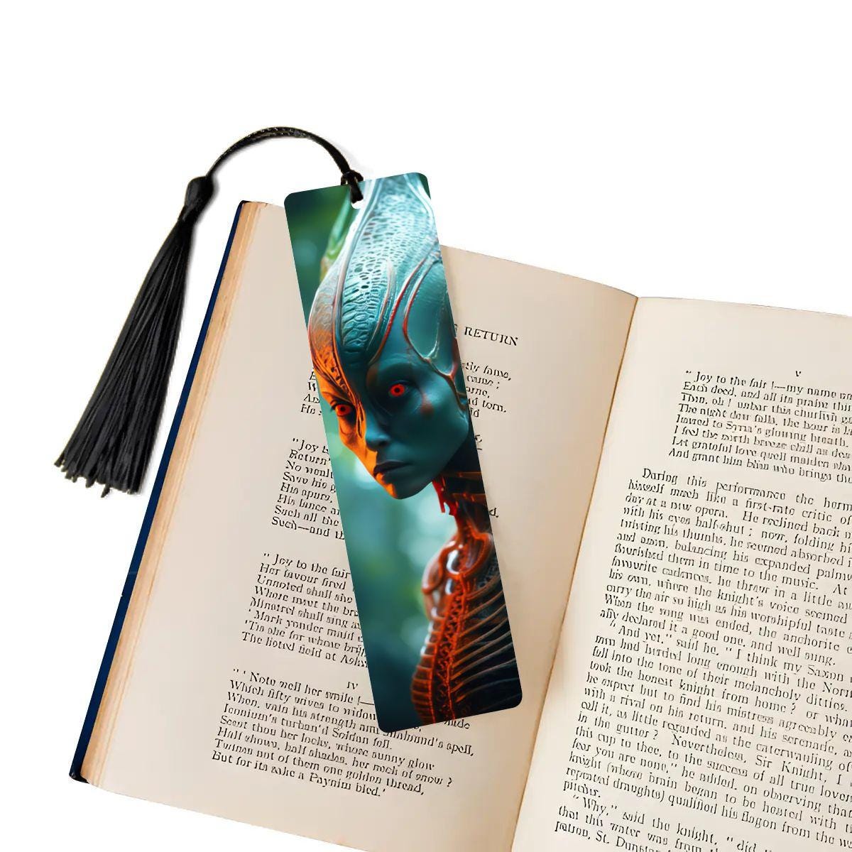 ColorFlow | Biomech Forest Alien Metal Bookmark Sci Fi Extraterrestrial Red Eye Futuristic Cosmic Art Design | Optional Personalization