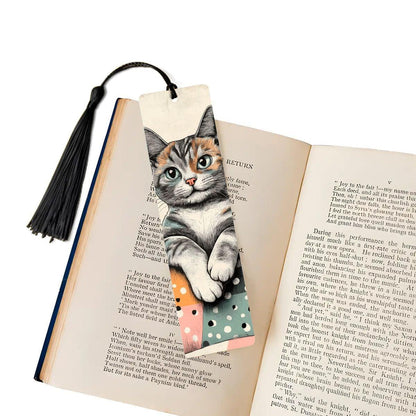 ColorFlow | Calico Cat Metal Bookmark Whimsical Feline Art Cozy Polka Dot Illustration Double Sided Design | Optional Patronizable