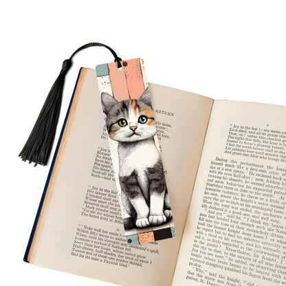 ColorFlow | Calico Kitten Bookmark Retro Ink Style Cute Feline Art Splatter Pattern Design Double Sided | Optional Personalization