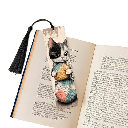 ColorFlow | Kitten Bookmark Retro Ink Style Cute Feline Illustration Soft Pastel Accents Double Sided | Optional Personalization