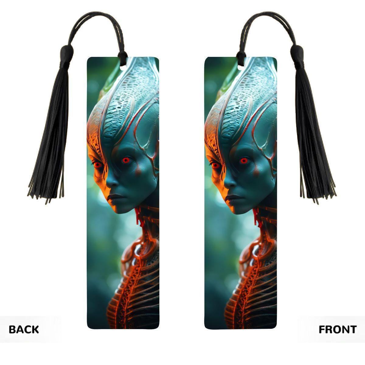 ColorFlow | Biomech Forest Alien Metal Bookmark Sci Fi Extraterrestrial Red Eye Futuristic Cosmic Art Design | Optional Personalization