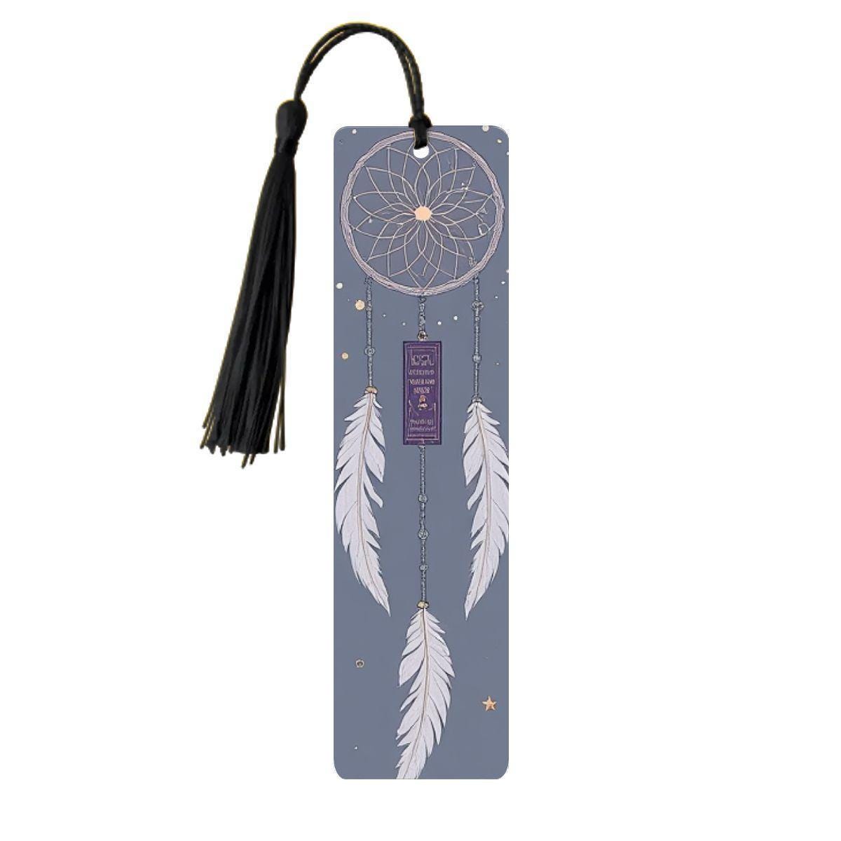 ColorFlow | Boho Dreamcatcher Feather Metal Bookmark Celestial White Feather Spiritual Book Gift | Optional Personalization