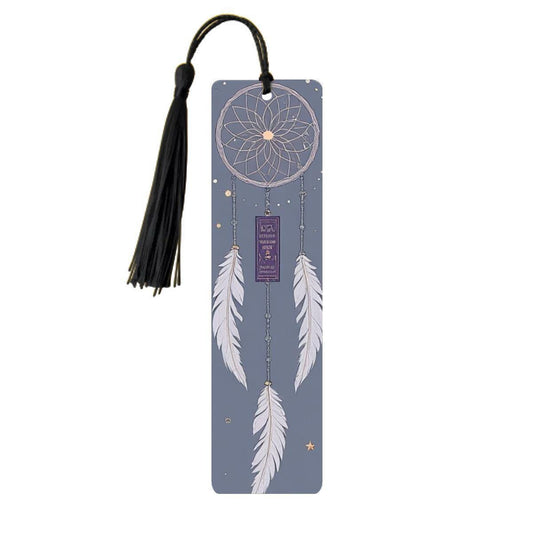 ColorFlow | Boho Dreamcatcher Feather Metal Bookmark Celestial White Feather Spiritual Book Gift | Optional Personalization