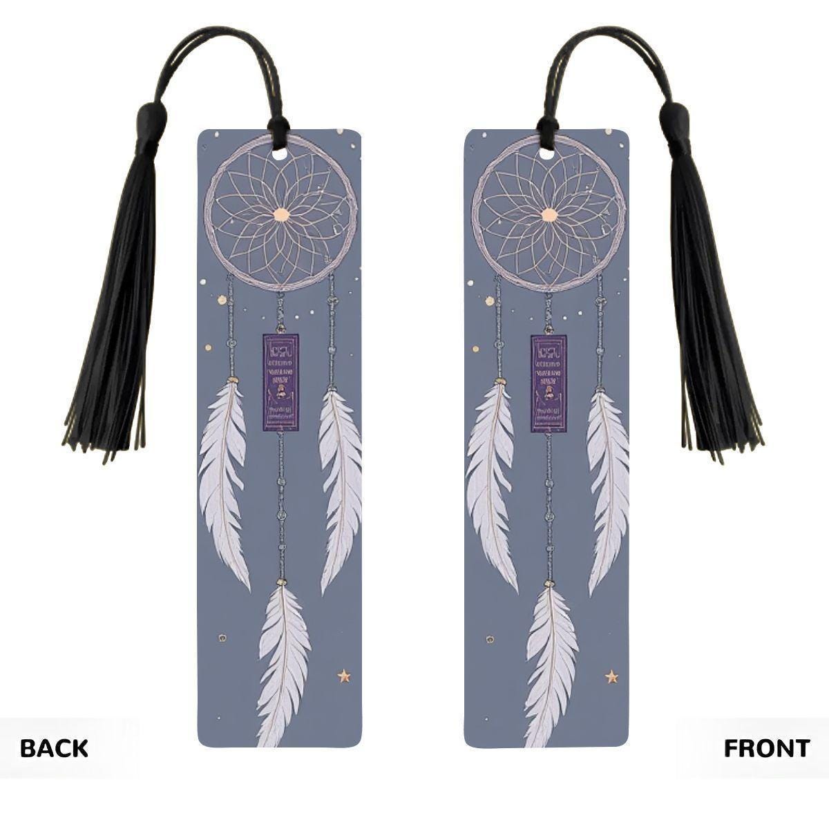 ColorFlow | Boho Dreamcatcher Feather Metal Bookmark Celestial White Feather Spiritual Book Gift | Optional Personalization